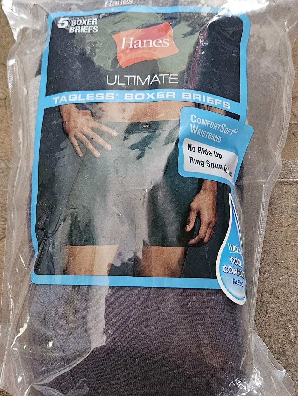 Hanes Ultimate Tagless Boxer Briefs - Black Blue and Gray (5-Pack)